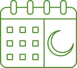 Sticker - Green Crescent Moon Symbol Calendar Linear Icon.