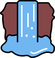 Sticker - Waterfall Icon In Brown And Blue Color.