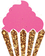 Poster - Glittering Yummy Cupcake Icon In Pink And Brown Color.