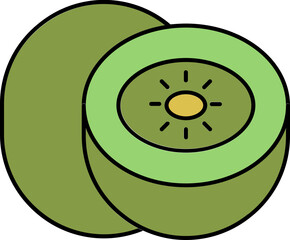 Sticker - Kiwi Fruit With Slice Flat Icon In Green Color.