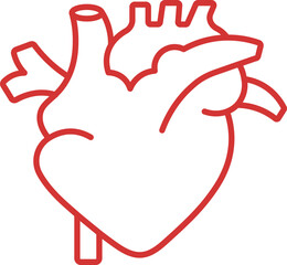 Sticker - Human Heart Structure Icon In Red Linear Style.