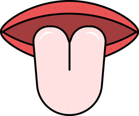 Poster - Pink And Red Tongue With Lips Icon In Flat Style.