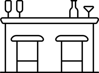 Sticker - Illustration Of Bar Counter With Stools Icon In Line Art.