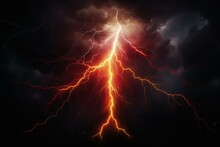 An Electrifying Lightning Bolt Against A Dark Backdrop, Featuring A Striking Red And Yellow Center. Generative AI