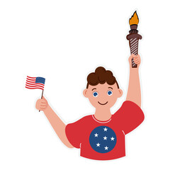 Canvas Print - Illustration Of Sticker Vector Of Smiley Boy Holding Flag And Flaming Torch.