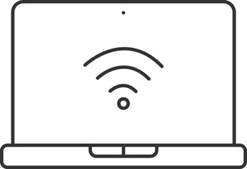 Canvas Print - Black Stroke Style Wifi Or Hotspot Connected Laptop Icon.