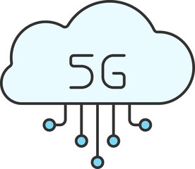 Sticker - Flat 5G Cloud Icon In Blue Color.