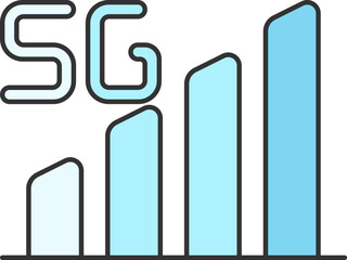 Sticker - 5G Network Or Data Level Bar Graph Blue Icon.