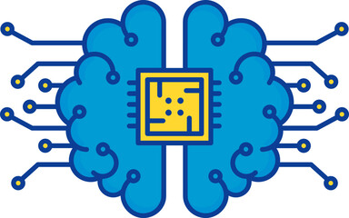 Sticker - Blue And Yellow Socket Brain Flat Icon.