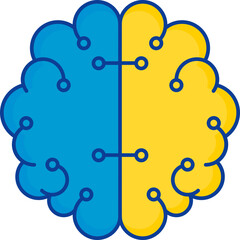 Wall Mural - Yellow And Blue Digital Brain Flat Icon.