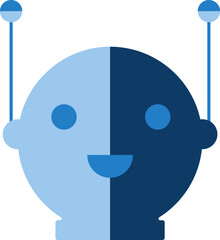 Sticker - Cartoon Robot With Antenna Flat Icon In Blue Color.