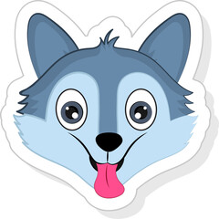 Sticker - Sticker Style Blue Cute Wolf Face Against Pastel Olive Background.