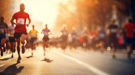 Group of marathon runners in the city. Low angle view of runners in competition