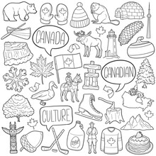 Canada Doodle Icons. Hand Made Line Art. Canadian Clipart Logotype Symbol Design.