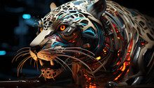 Mechanic Leopard Art. The Robot Is An Animal. Generative AI