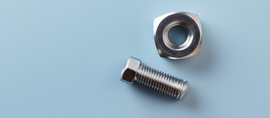 Poster - Close up of isolated pastel background Copy space with stainless steel nuts and bolts