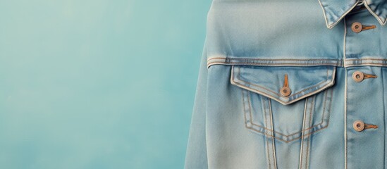 Poster - Denim jacket on a isolated pastel background Copy space for text display