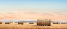 Gorgeous Hay Stack In The Meadow Isolated Pastel Background Copy Space