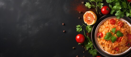 Aufkleber - Italian cuisines tomato risotto isolated pastel background Copy space