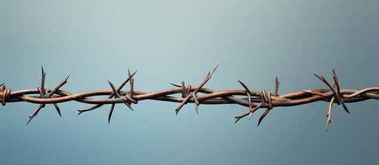 Poster - Isolated rusty barbed wire in close up isolated pastel background Copy space