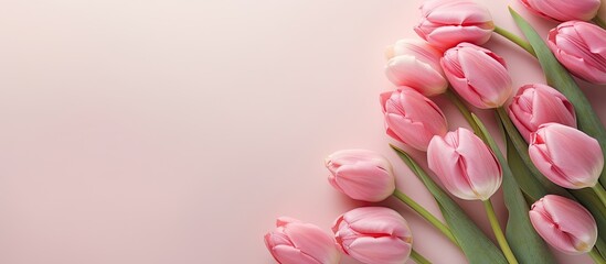 Aufkleber - Pink tulips resting on a isolated pastel background Copy space appearing stunning