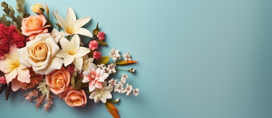 Fototapete - Gorgeous bunch of flowers on a isolated pastel background Copy space