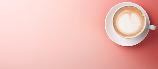 Sticker - Hot coffee with vibrant cream in a white cup against a isolated pastel background Copy space