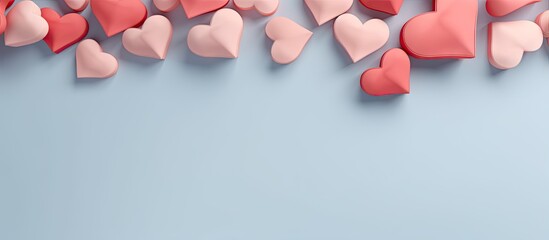 Poster - A isolated pastel background Copy space with small hearts in 3D and the words Valentines Day written