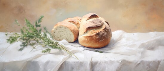 Canvas Print - Bread with herb curd fresh and organic isolated pastel background Copy space