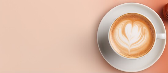 Poster - Place a cup of coffee on the table Take a cup of coffee Put coffee on table Grab coffee isolated pastel background Copy space