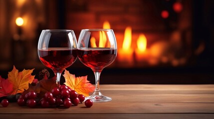 empty space for mockup presentation display Two glasses of autumn mulled wine