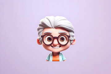 Wall Mural - Latino grandpa virtual cartoon happy avatar with a smile on his face wearing glasses