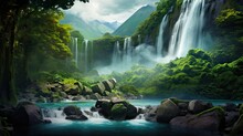 Magnificent La Fortuna Waterfall In Costa Rica - A Gorgeous Deep Fall In A Beautiful Natural Landscape Background Of America's Fortune