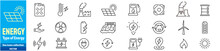 Energy Types Of Energy Icons Collection Editable Stroke  Hydroelectric Solar Electricity Water Fire Power Supply, Coal Mine Vector Illustration.