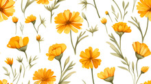 Decorative Pattern Marigold Watercolor White Background