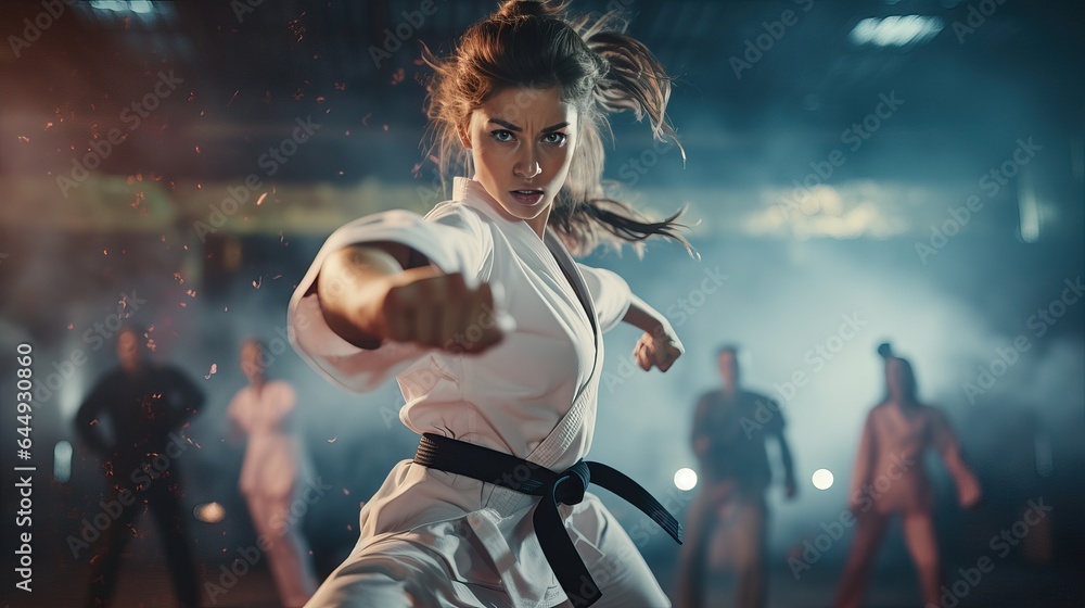 Portrait of a female taekwondo fighter in action Stock Photo | Adobe Stock