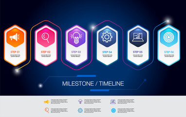 Wall Mural - infographic 6 step road map for business chart to present data, progress, direction, timeline