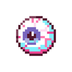 Wall Mural - Pixel Art Spooky Eyeball. Retro 8bit Style Halloween Decor Creepy Eye Illustration. Ideal for Sticker, Retro Decorative Video Game Element, Game Asset, Emoji, Avatar or Cute Geek Patch.	