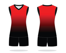 Black-red Sleeveless Volleyball Jersey Unifrom With Gradient Printing Style Design On White Background.
Front And Back View, Vector File.