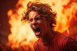 © Arthur - Teenager screaming in frustration against a fiery red background - Puberty and Emotions - AI Generated