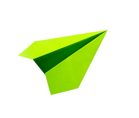 Wall Mural - Green paper plane origami isolated on a white background