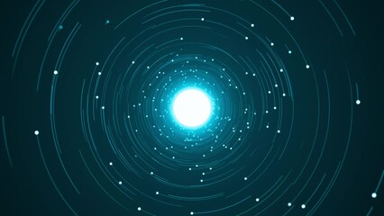 Wall Mural - motion graphic of blue digital dot technology floating rotation in circle like in space with abstrac
