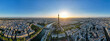 Panoramic aerial view of famous Eiffel Tower in France with colorful romantic sky at twilight.