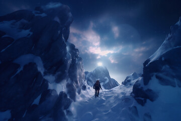 Wall Mural - winter adventure group nature hiking snow landscape sport blizzard mountain. Generative AI.