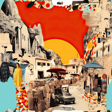 Cappadocia Travel Cartoon Collage Repeat Pattern