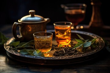 Wall Mural - table for tea ceremony with tea.