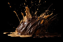 Splashes And Drops Of Dark Chocolate And Cappuccino Coffee