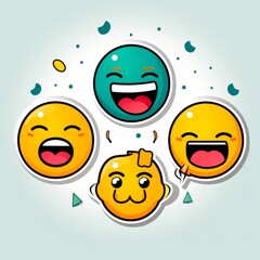 Wall Mural - Set of cartoon faces expressions, face emojis, stickers, emoticons, cartoon funny mascot characters face set