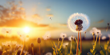 Dandelion Develops In The Wind. Created With AI Tools
