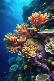 Fototapeta Do akwarium - Vibrant Tropical Reef Teeming with Colorful Fish and Lush Coral. Perfect for travel brochures, showcasing exotic underwater destinations..